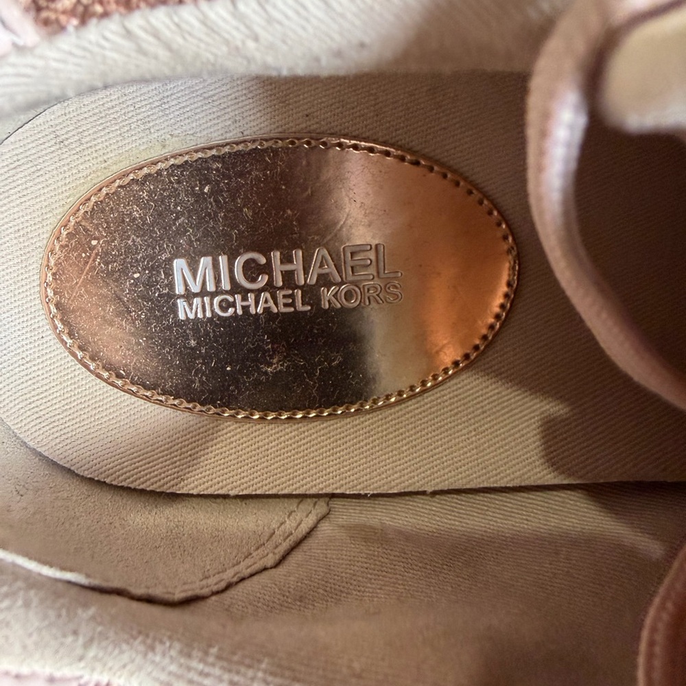 Michael Kors Pink & Beige Suede Mesh Low-Top Sneakers - Picture 5 of 6
